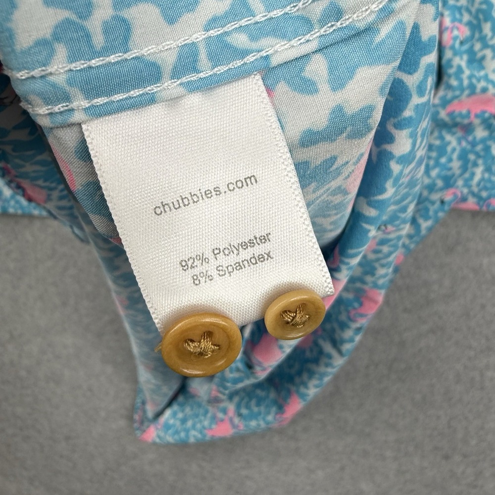 Chubbies Shirt Mens Medium Blue Polo Flamingo All Over Print Performance Golf - Picture 7 of 10